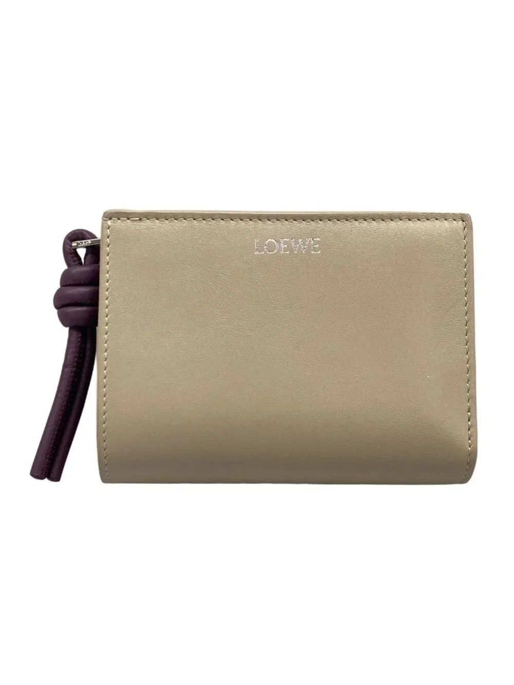 Loewe Knot Compact Wallet Beige L Letter Zipper